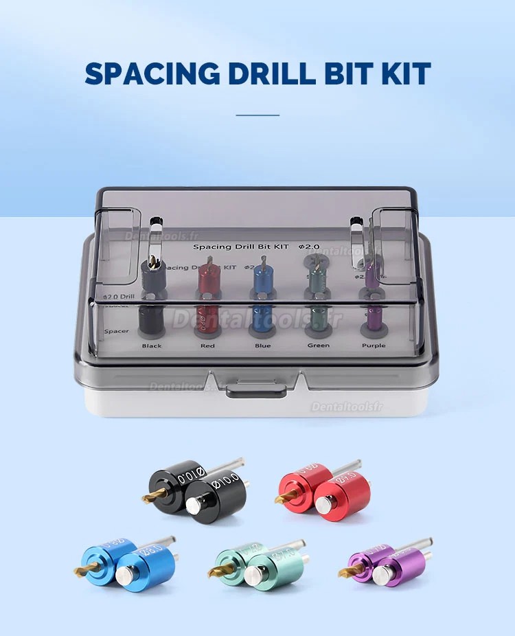 Kit de guide de forage et de positionnement d'implant avec forets d'&eacute;cartement et bo&icirc;te de st&eacute;rilisation